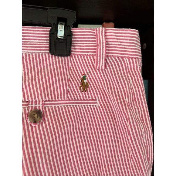 🐿️ Polo Ralph Lauren Stretch Straight Fit Pink & White Seersucker Stripe Size 34 - Picture 4 of 6